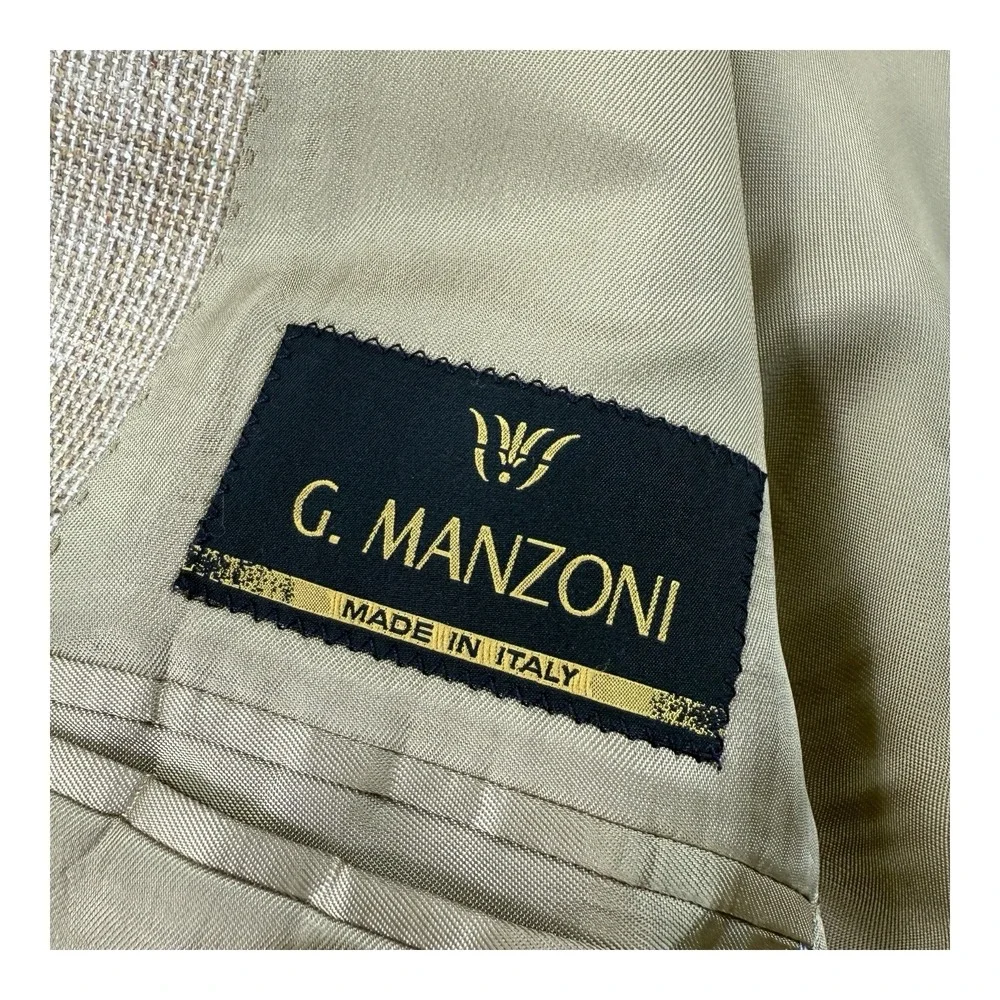 G.Manzoni Lanificio di Pray Silk Wool Blazer Brown Check 2-Button Men's Size 44L